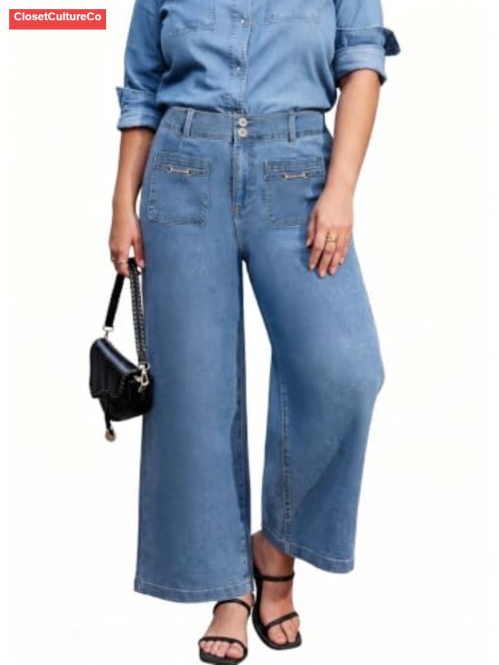 Plus Size High Rise Wide Leg Jeans Stretchy Denim Pants